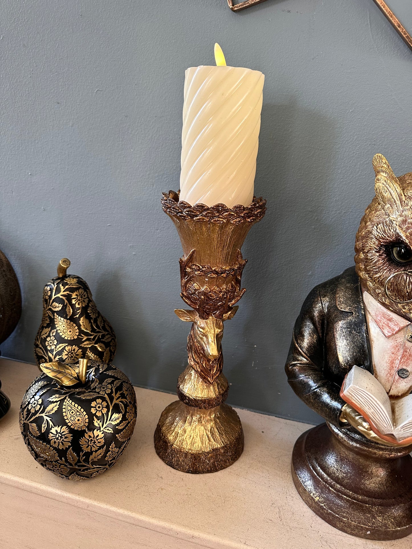 Stunning Gold Rustic Stag Candle Stick