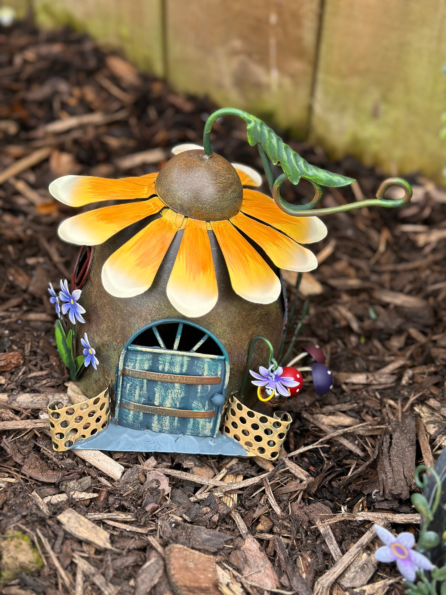 Sunflower Metal Fairy House