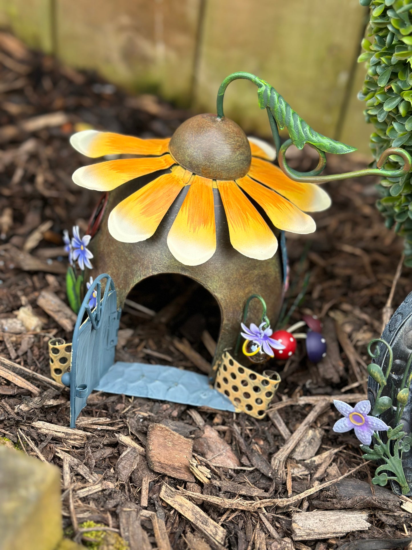 Sunflower Metal Fairy House