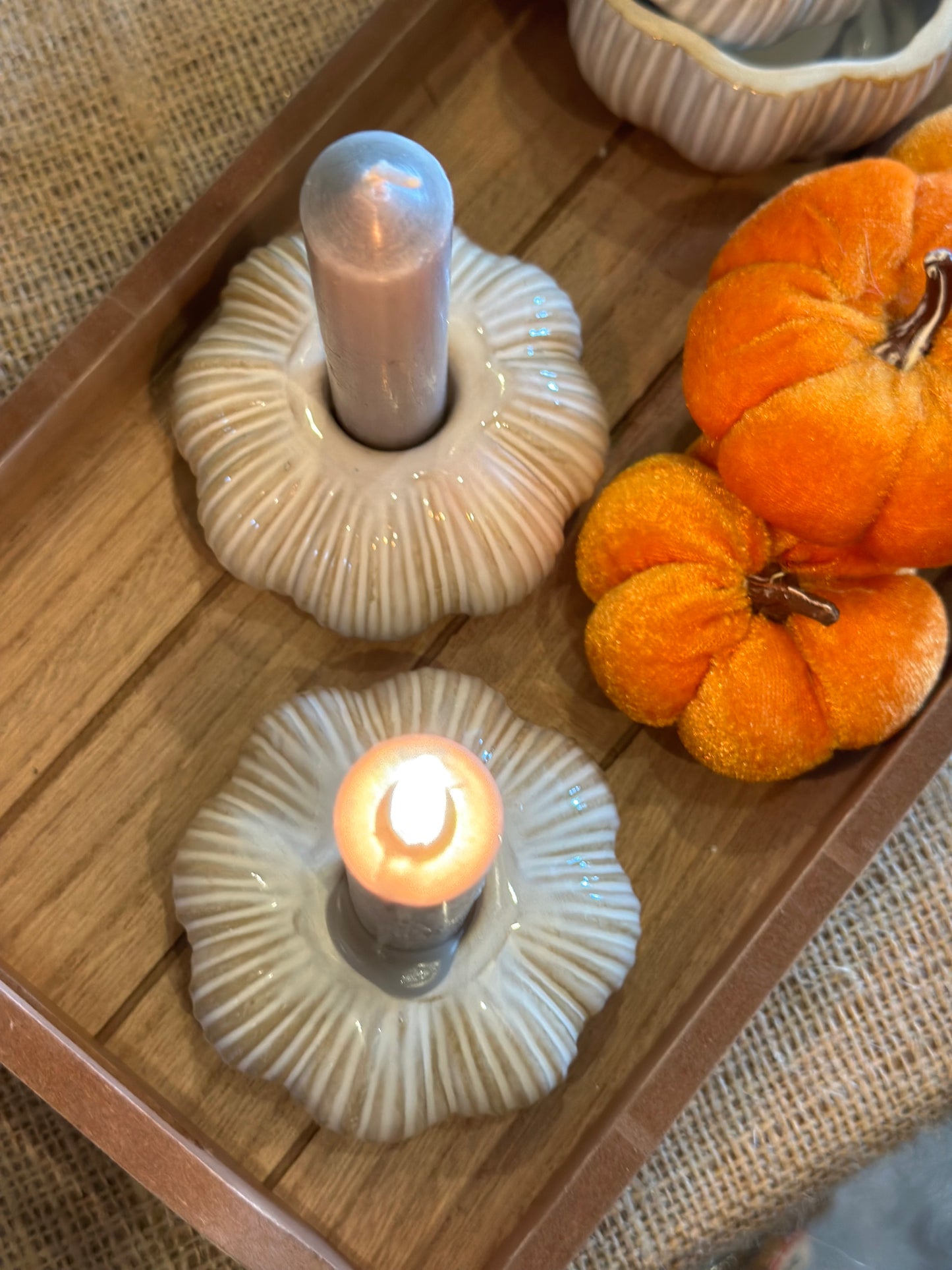 Natural Ribbed Pumpkin Candle Holder