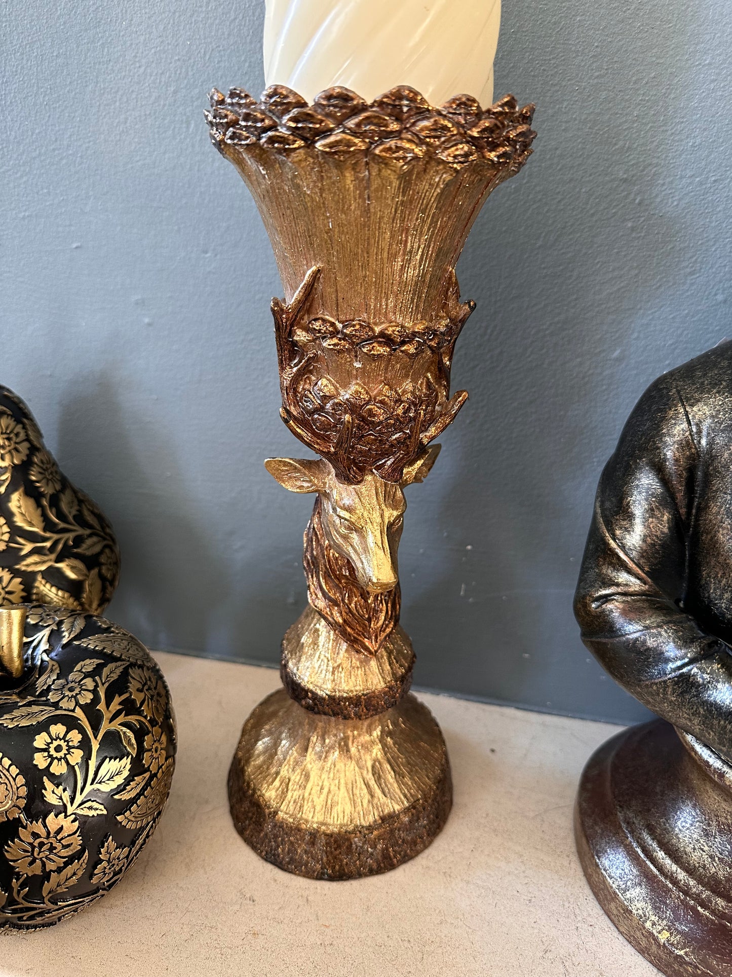 Stunning Gold Rustic Stag Candle Stick