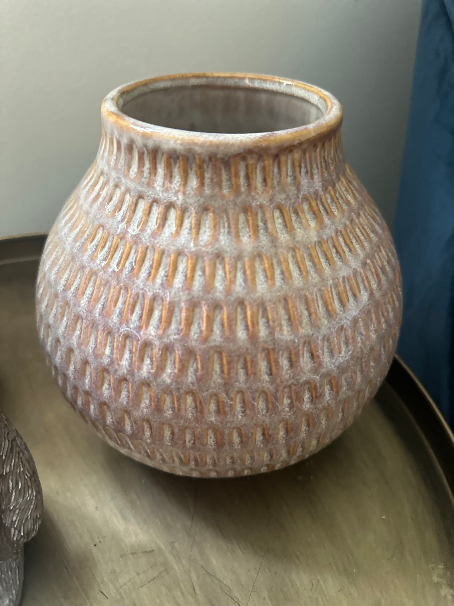 Ceramic Textured Bulbous Style Vase with Unique Brown Patterned Design