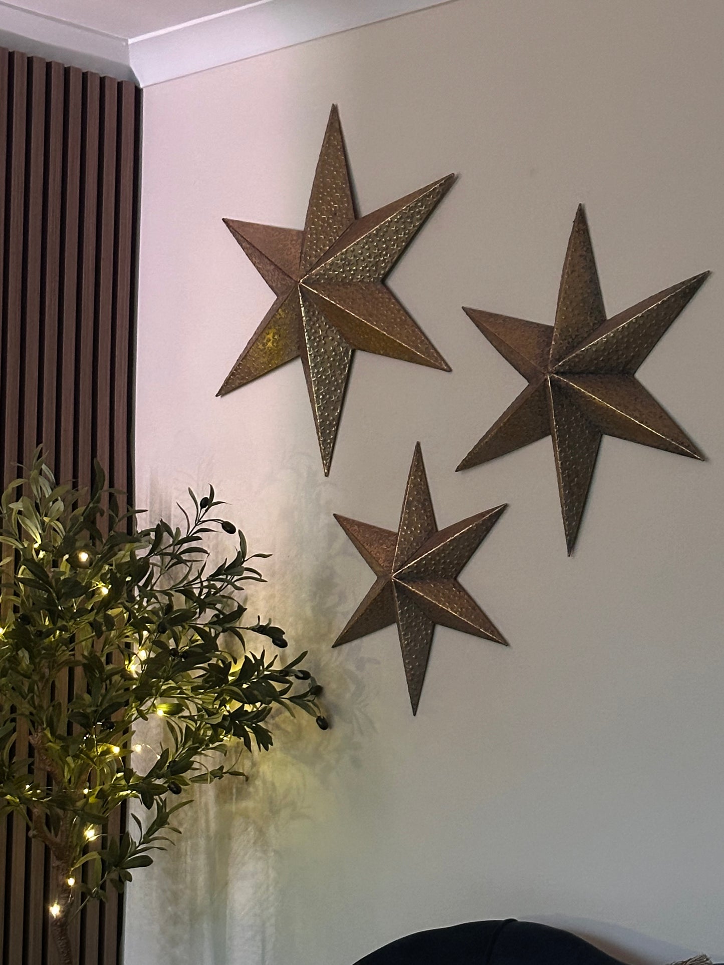 Set is Three Gold Metal Decorative Stars