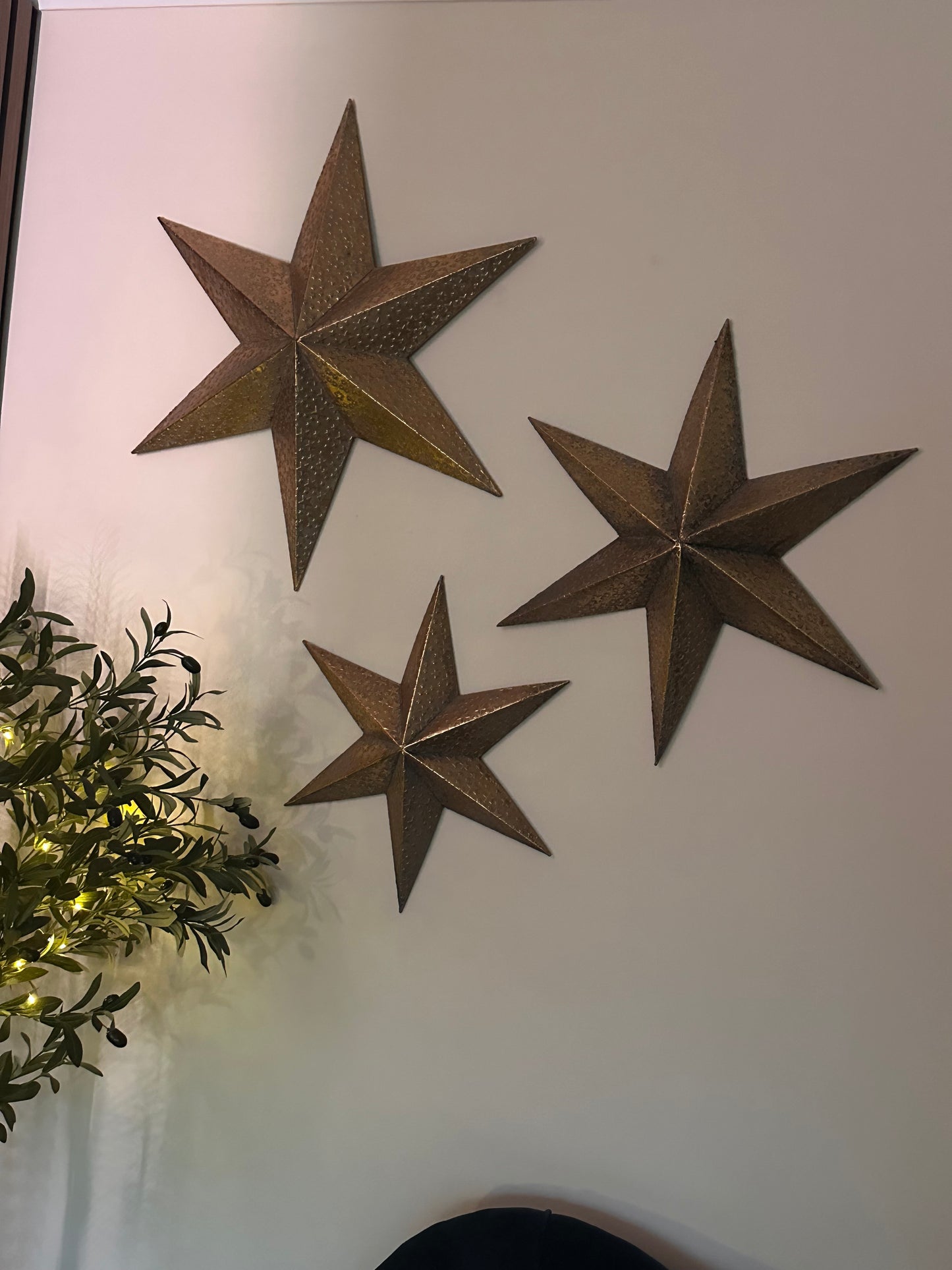 Set is Three Gold Metal Decorative Stars