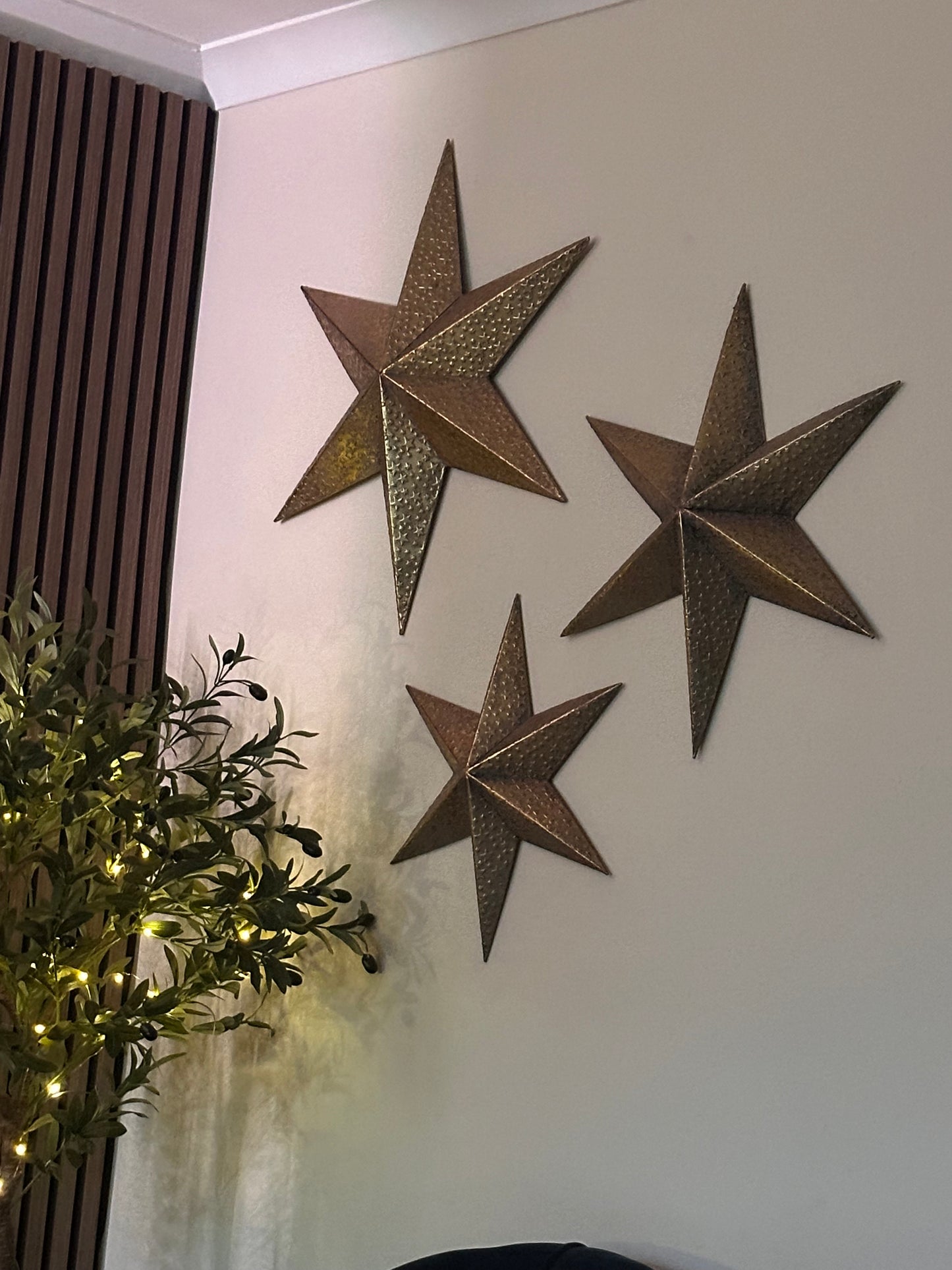 Set is Three Gold Metal Decorative Stars