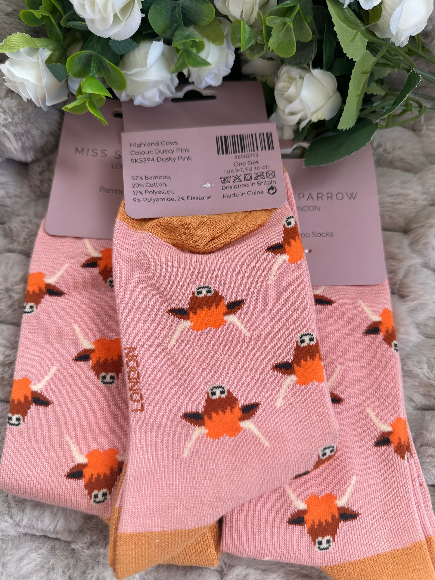 Miss Sparrow Highland Cow Design Socks
