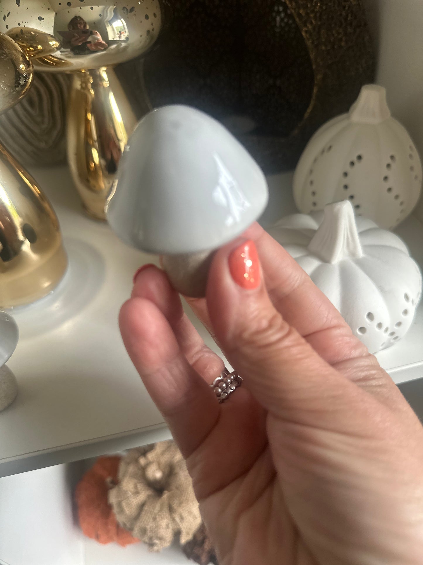 Set of 2 Cream Porcelain Mushrooms ~ One of Each