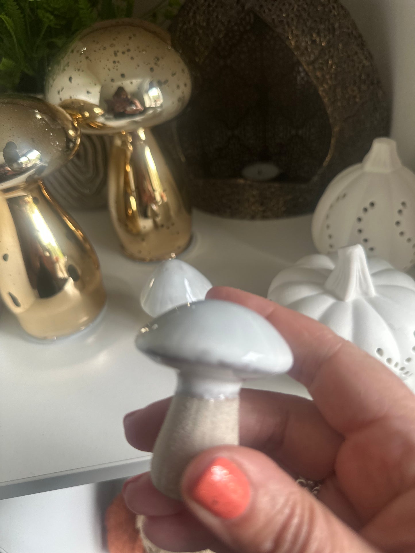 Set of 2 Cream Porcelain Mushrooms ~ One of Each