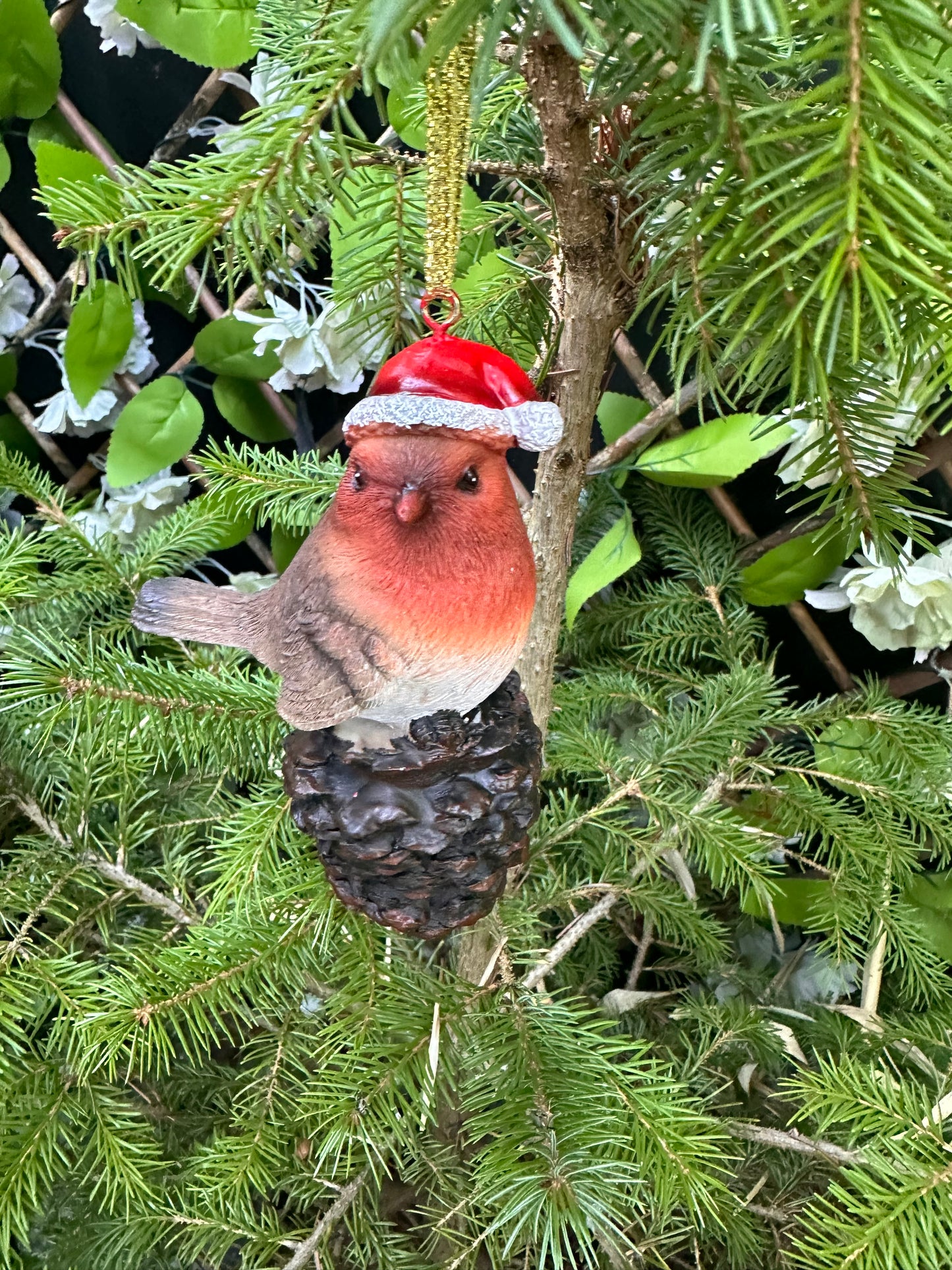 Decorative Christmas Hanging Robin on a Pinecone