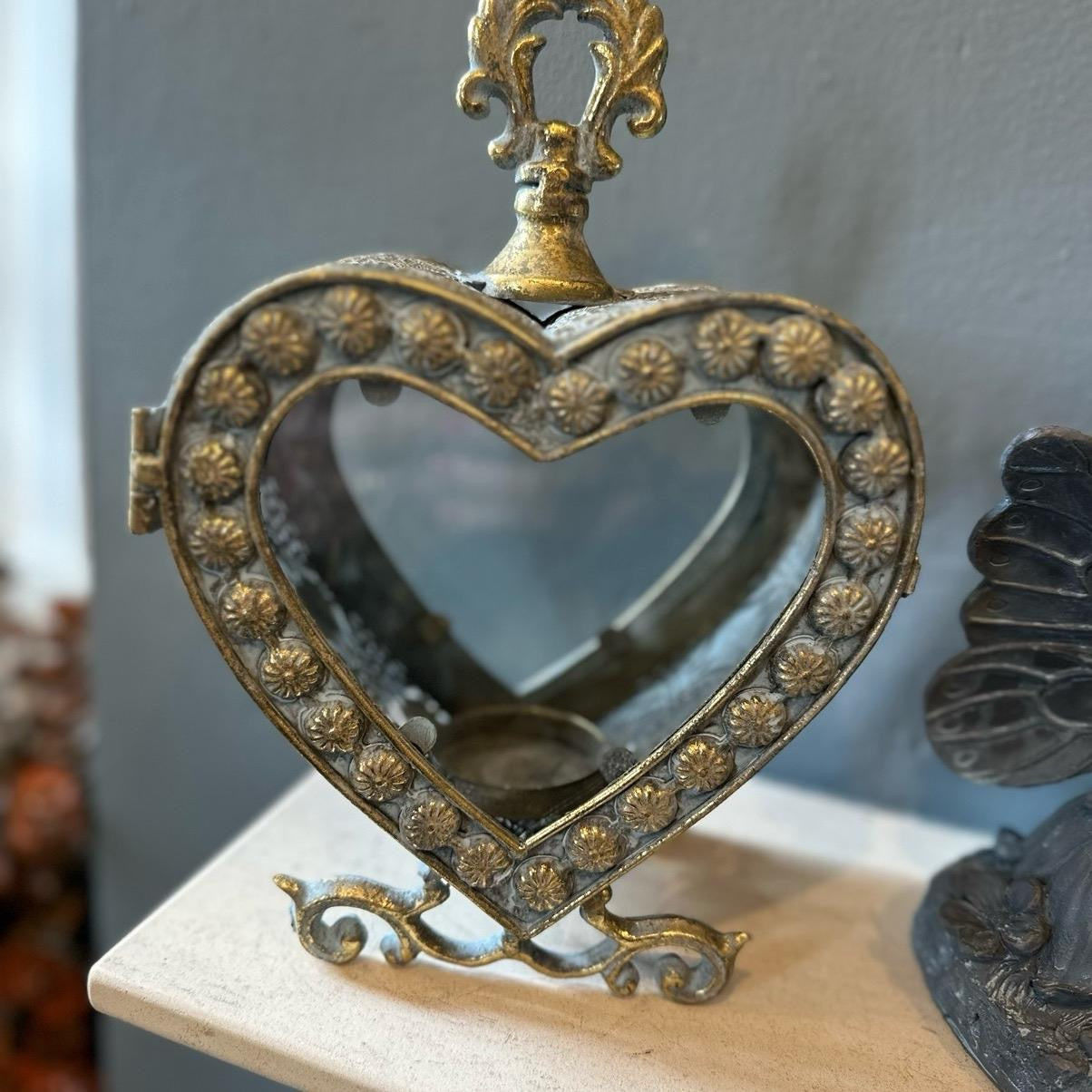 Gold Metal Large Heart Tealight Holder