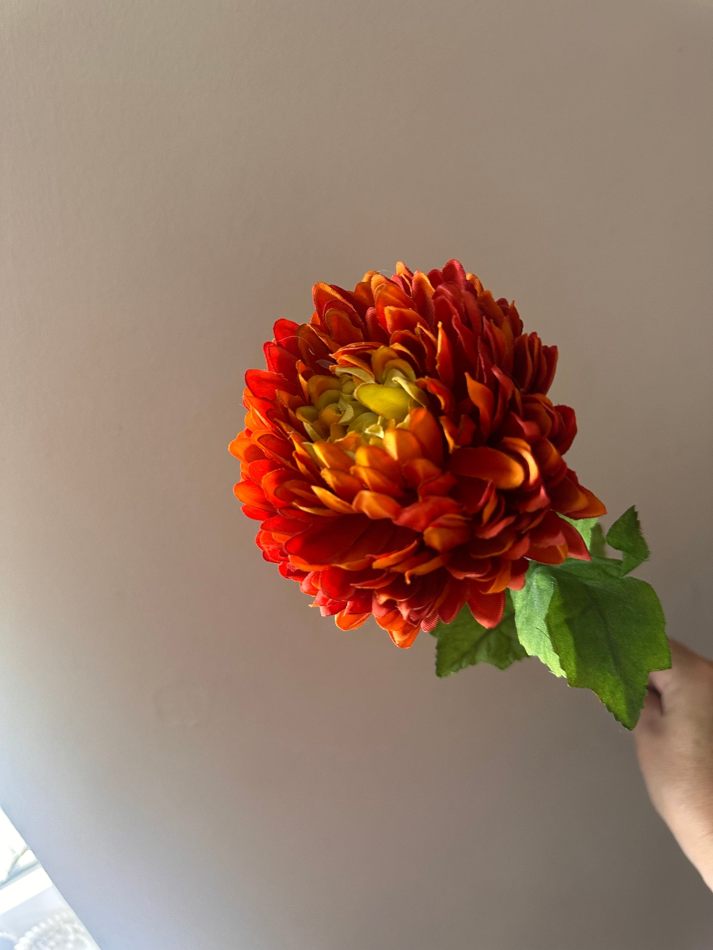 Faux Chrysanthemum Single Stem ~ Orange