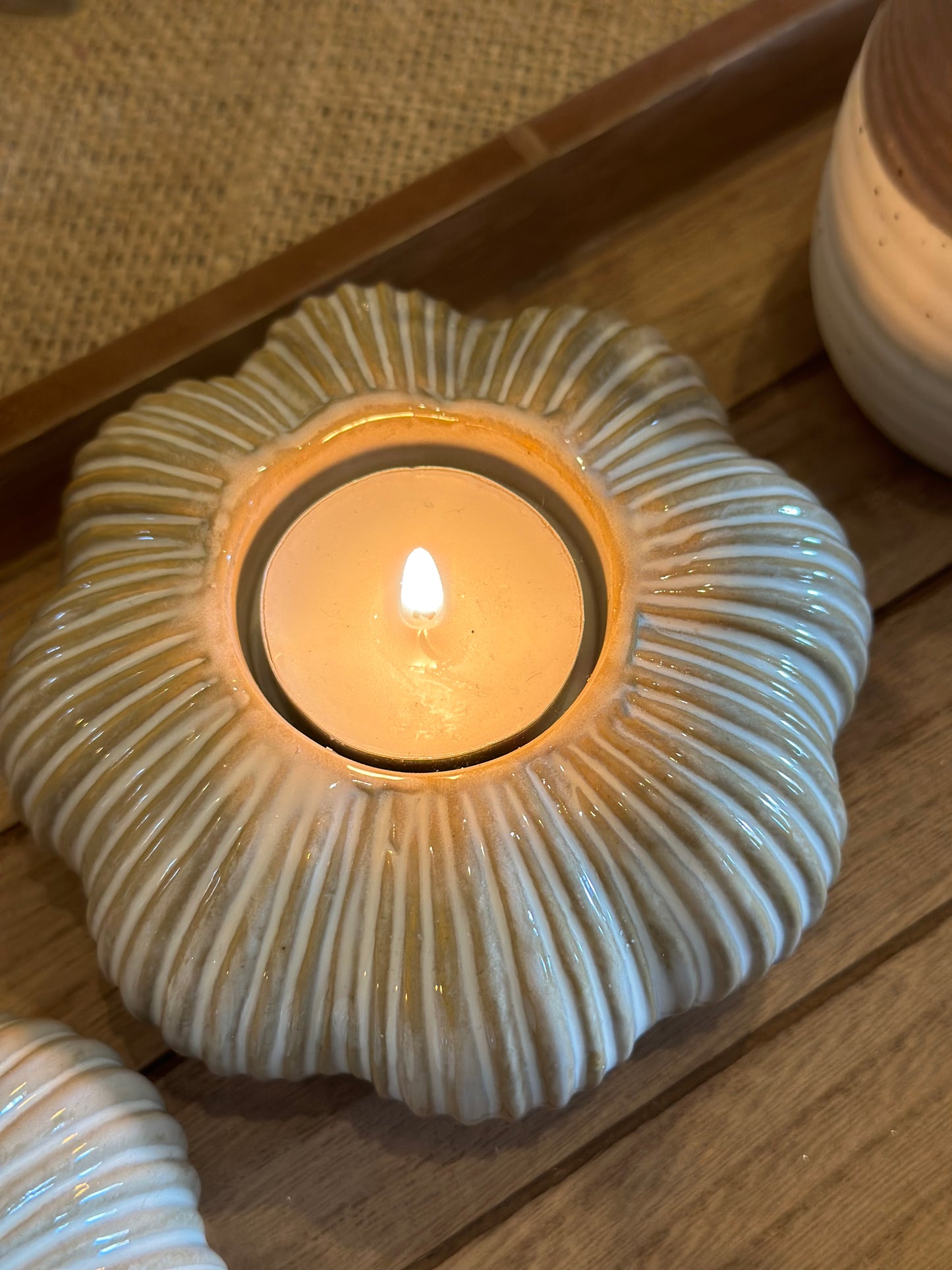Natural Ribbed Pumpkin Tealight Holder