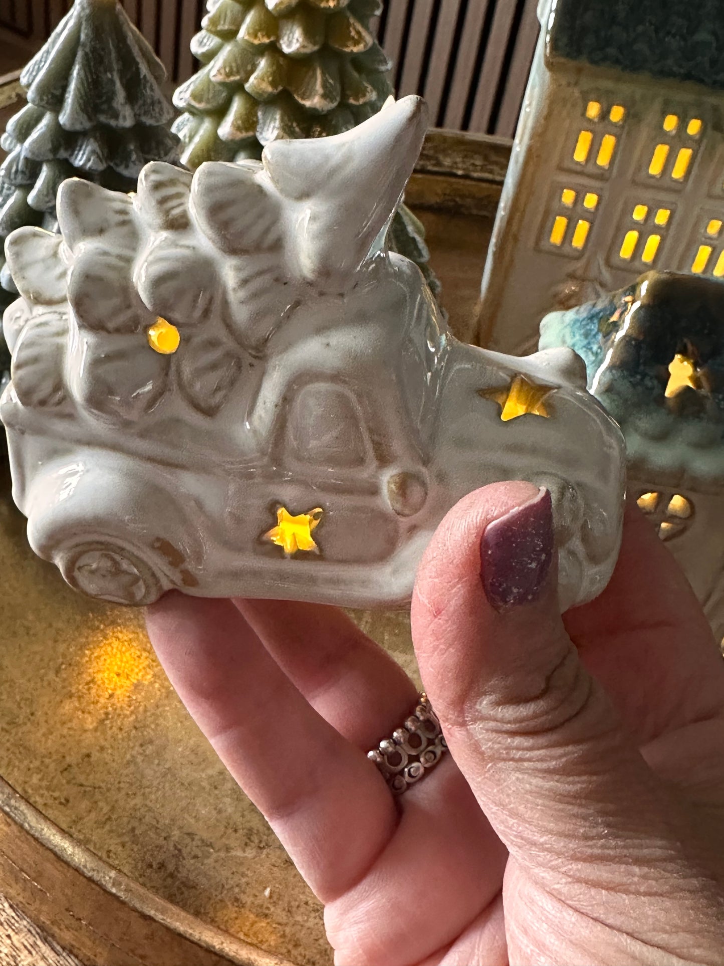 Ceramic light up truck with tree