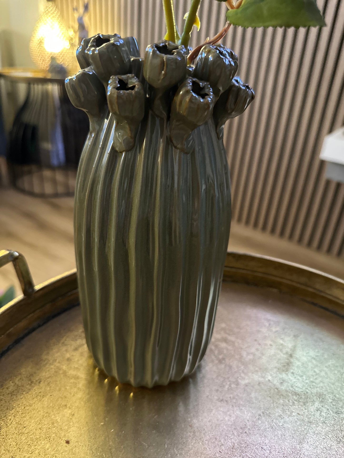 Porcelain Vase 22.6cm - Green Seed Head Applique