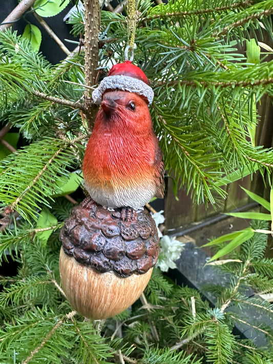 Decorative Christmas Hanging Robin on an Acorn