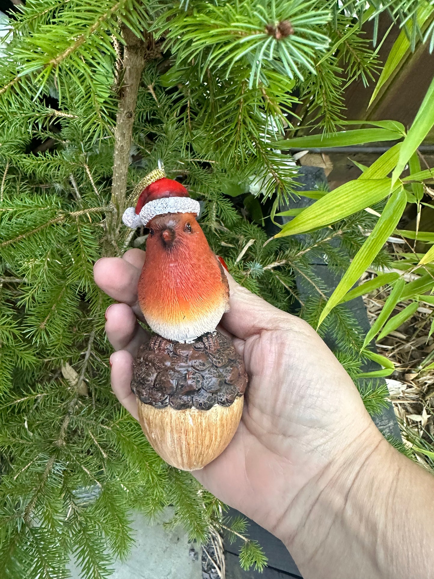 Decorative Christmas Hanging Robin on an Acorn