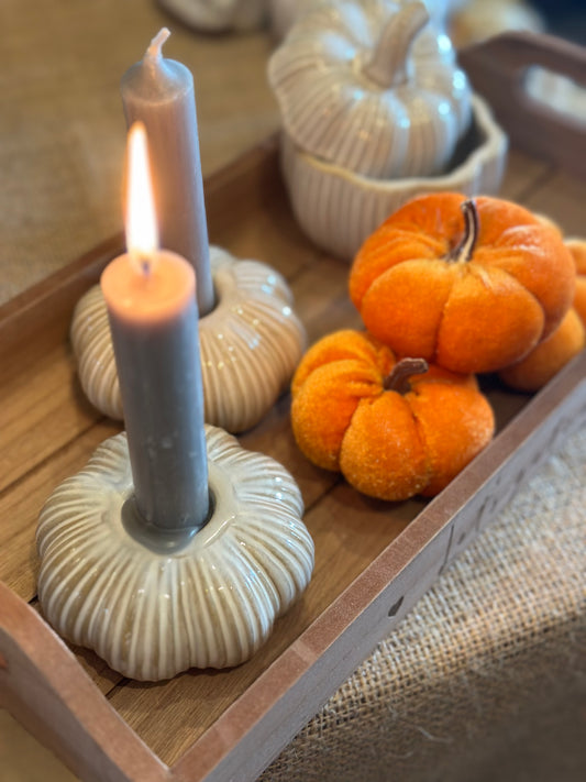 Natural Ribbed Pumpkin Candle Holder