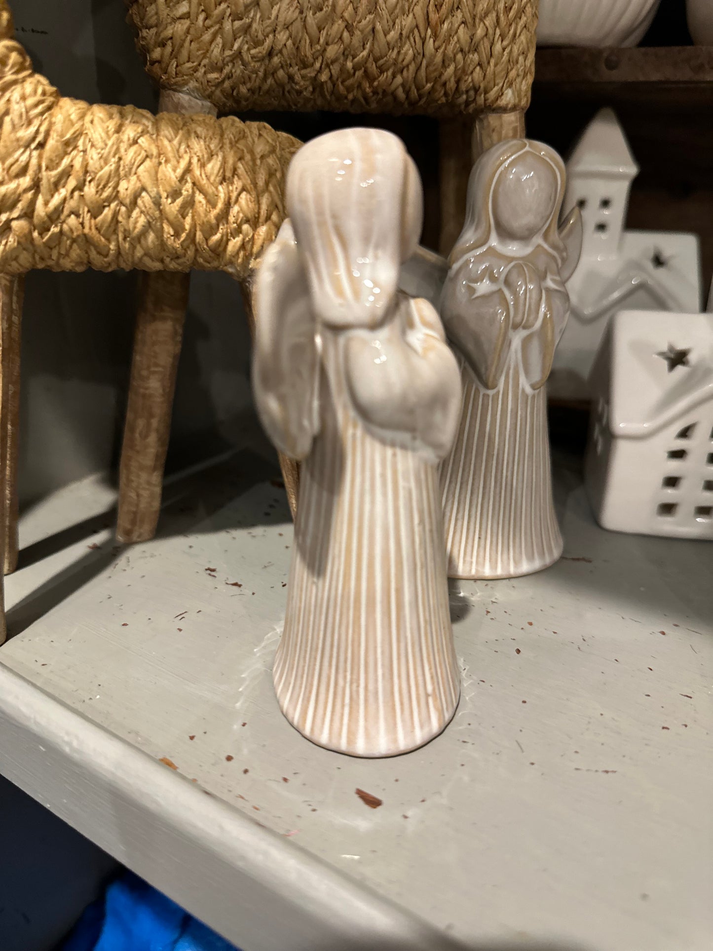 Natural Coloured Ceramic Ribbed Angel