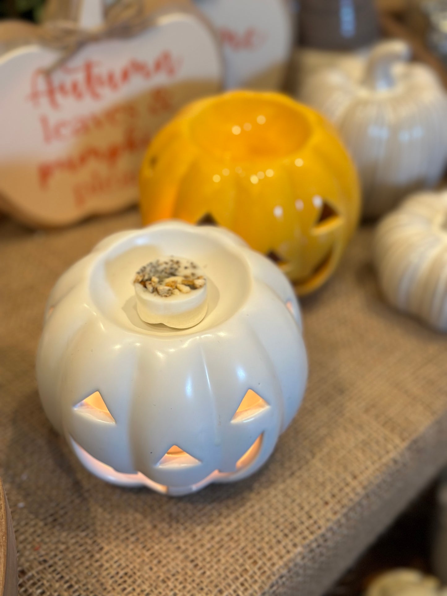 Ceramic Pumpkin Face Melt Burners • Choice of Orange or White