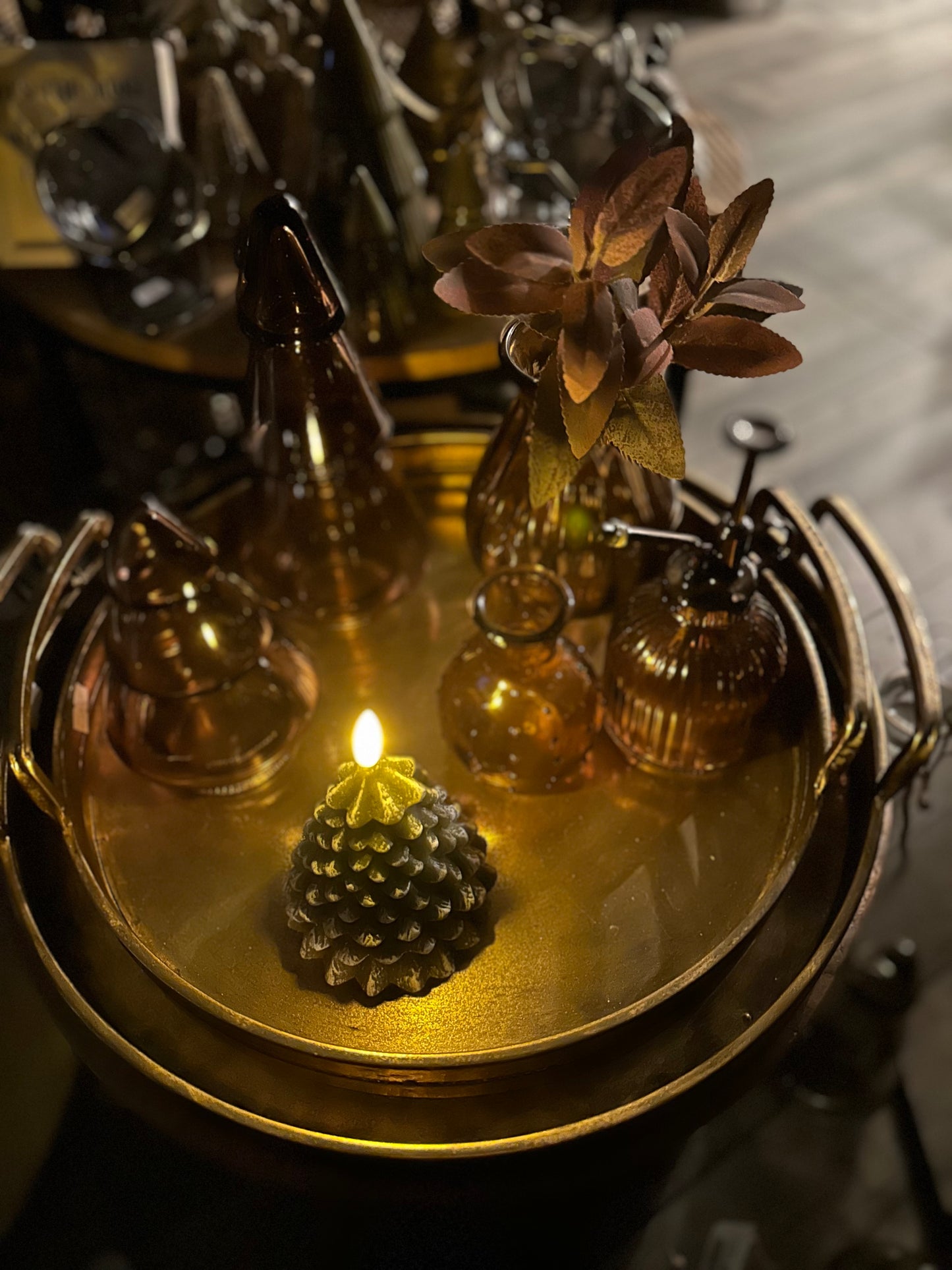 Glass Vase 10cm - Light Amber Mini Dimple Bud Vase