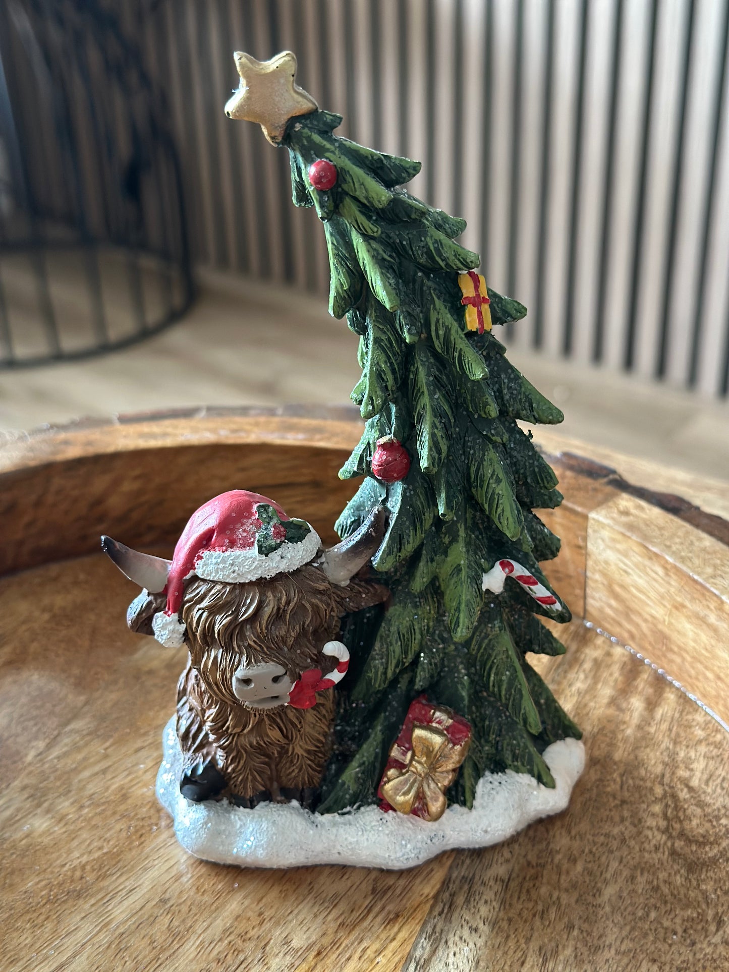 Decorative Highland Cow with Christmas Tree