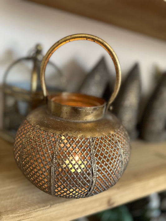 Gold Metal Round Candle Holder with Handle