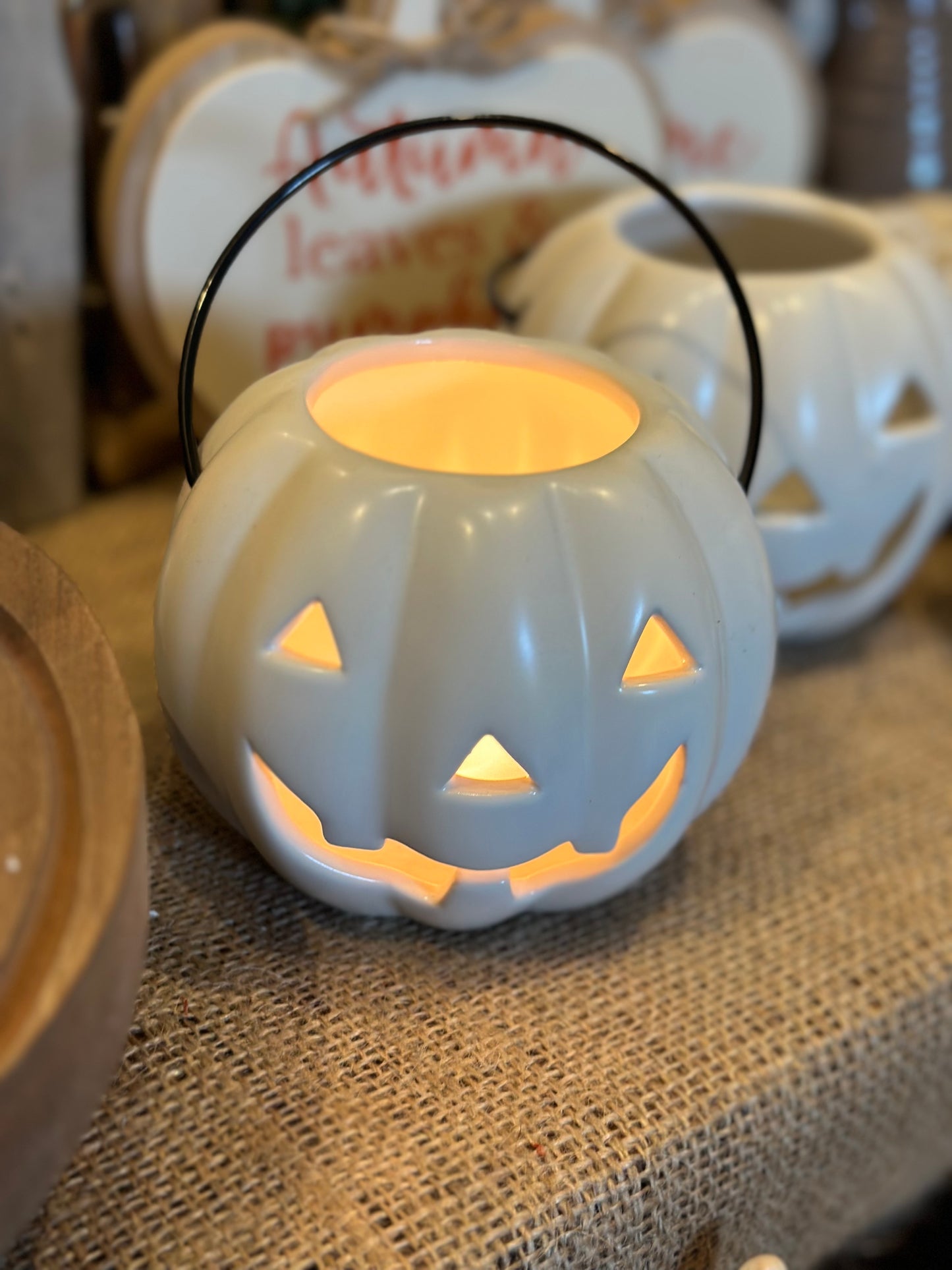 White Ceramic Pumpkin Tealight Holder