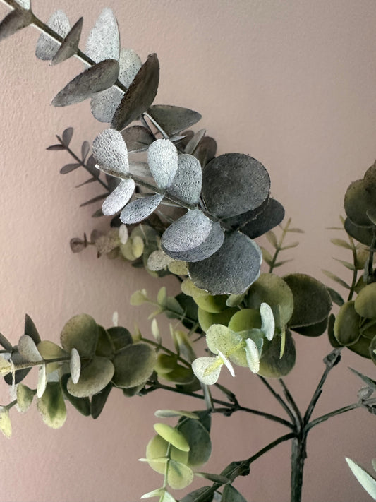 Faux Green Flower Eucalyptus Spray ~ Mulberry Green