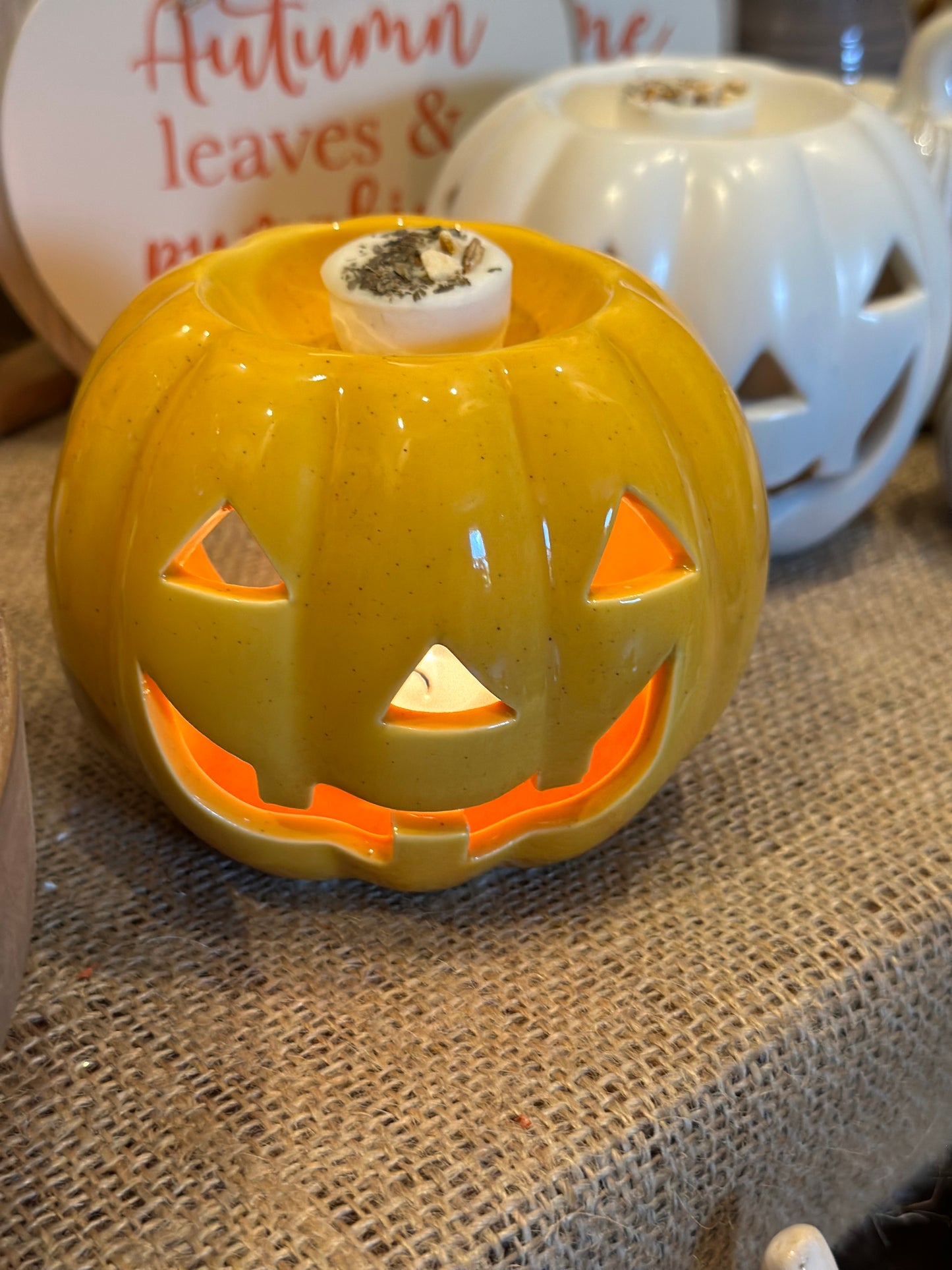 Ceramic Pumpkin Face Melt Burners • Choice of Orange or White