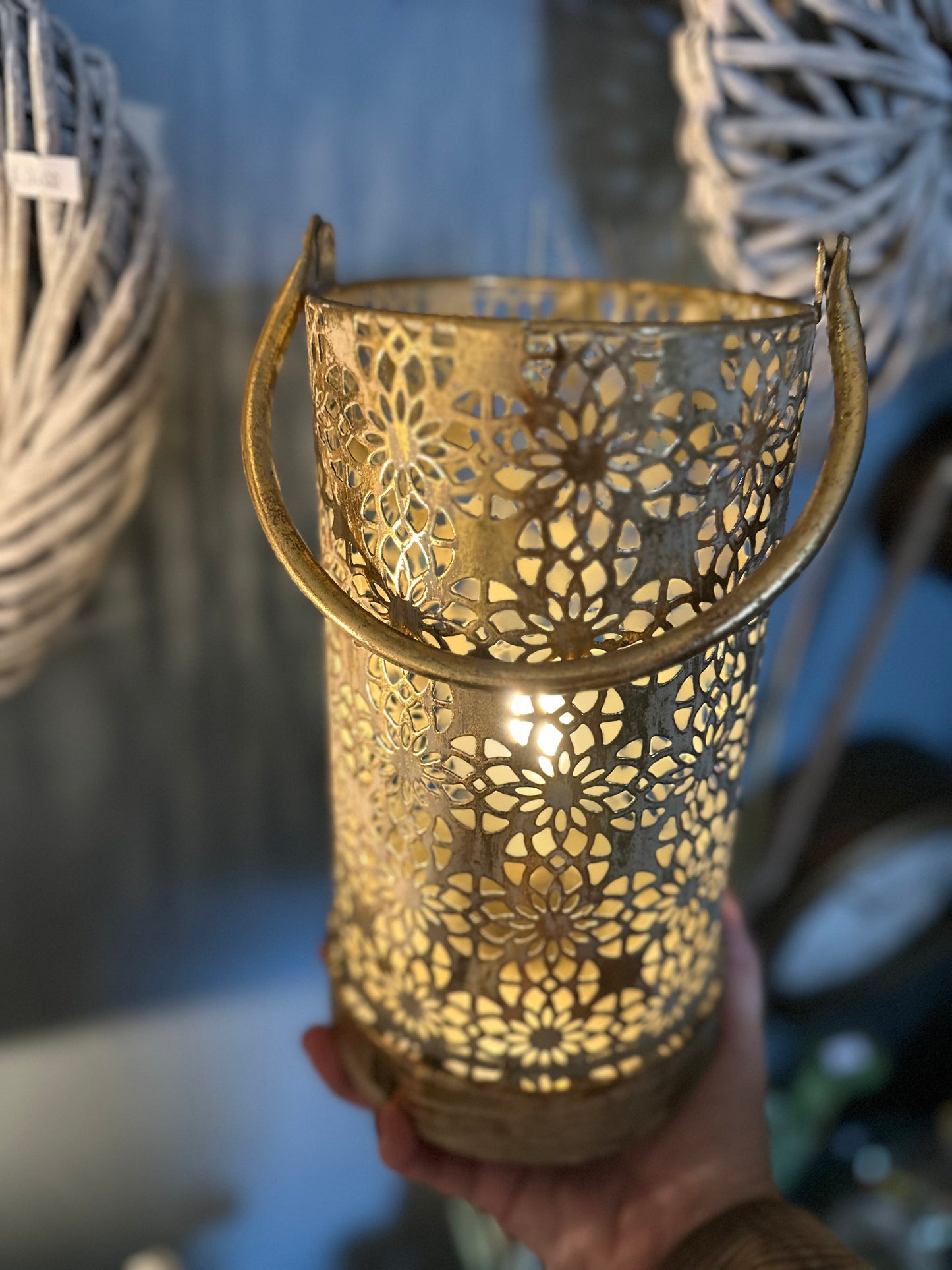 Gold Metal Battery Operated Lantern