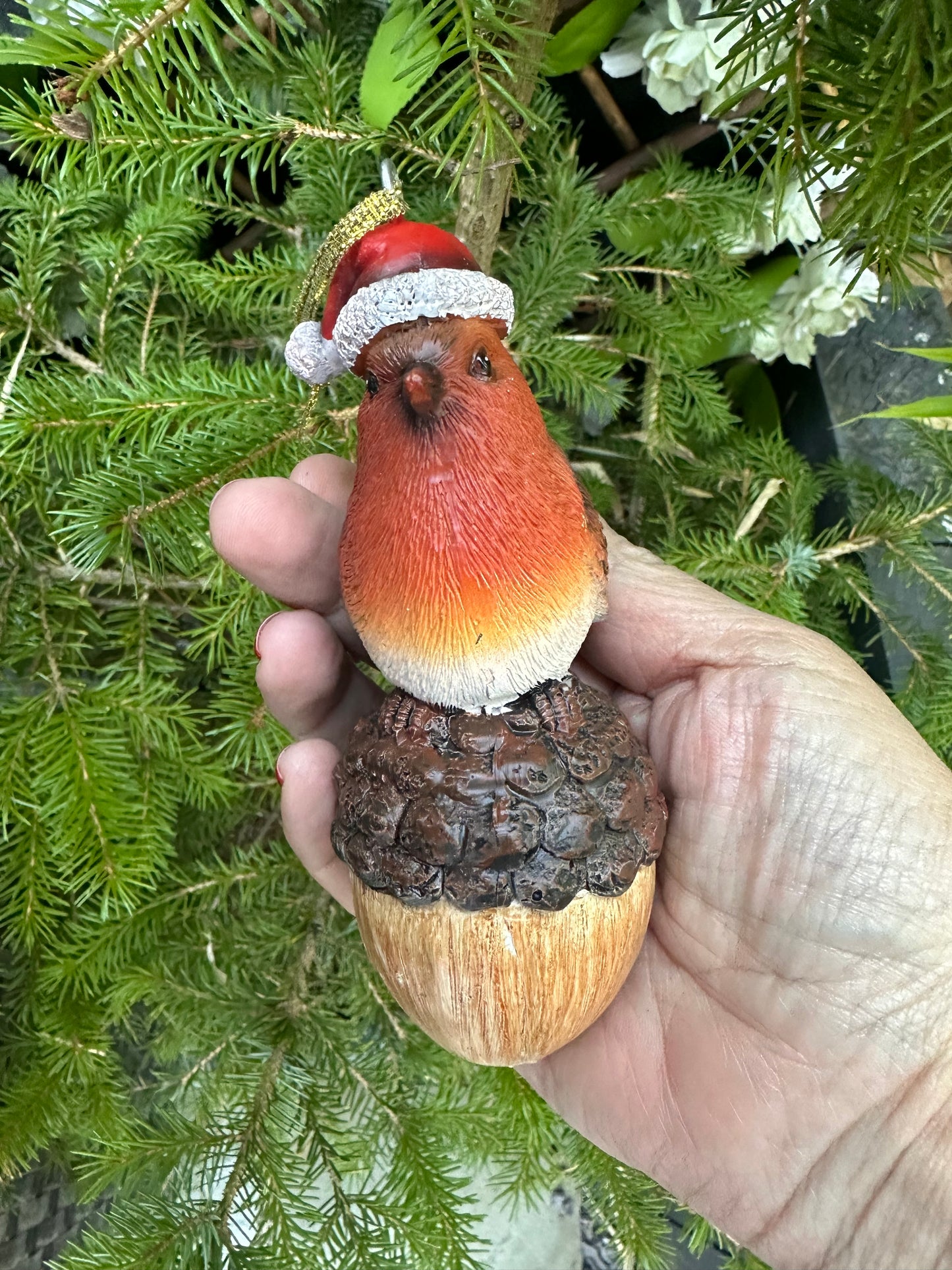 Decorative Christmas Hanging Robin on an Acorn