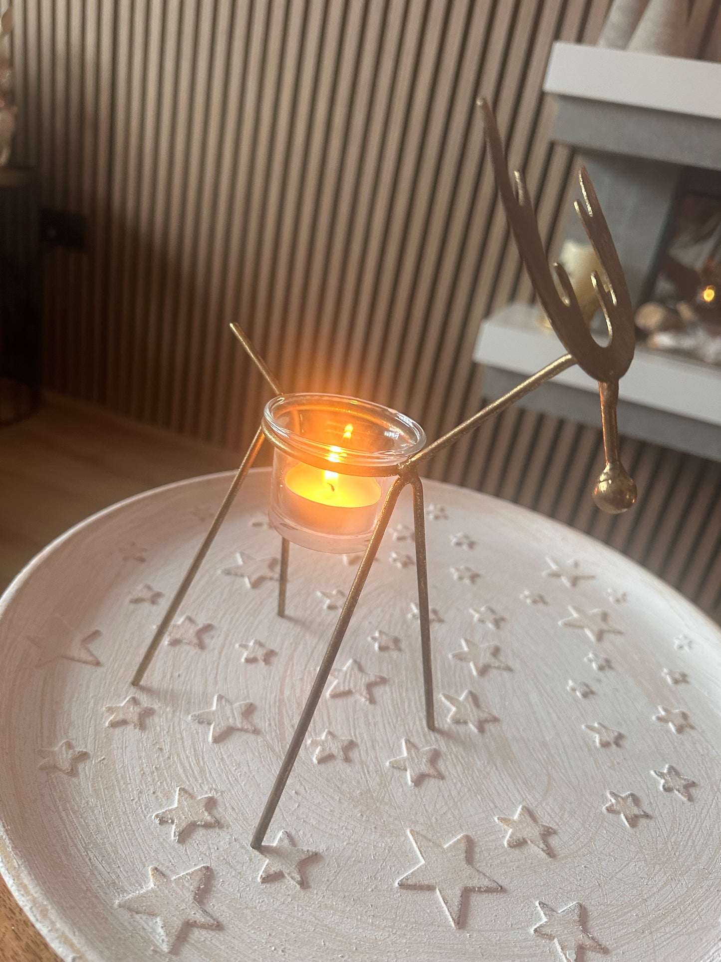 Gold Metal Reindeer Tealight Holders Choice of two sizes