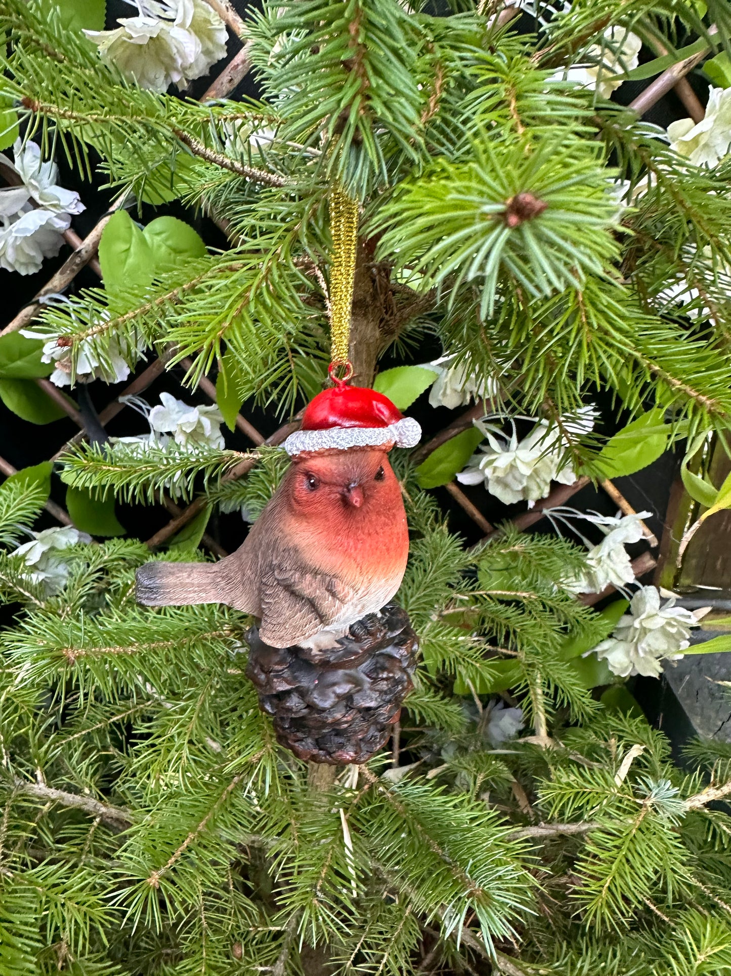 Decorative Christmas Hanging Robin on a Pinecone