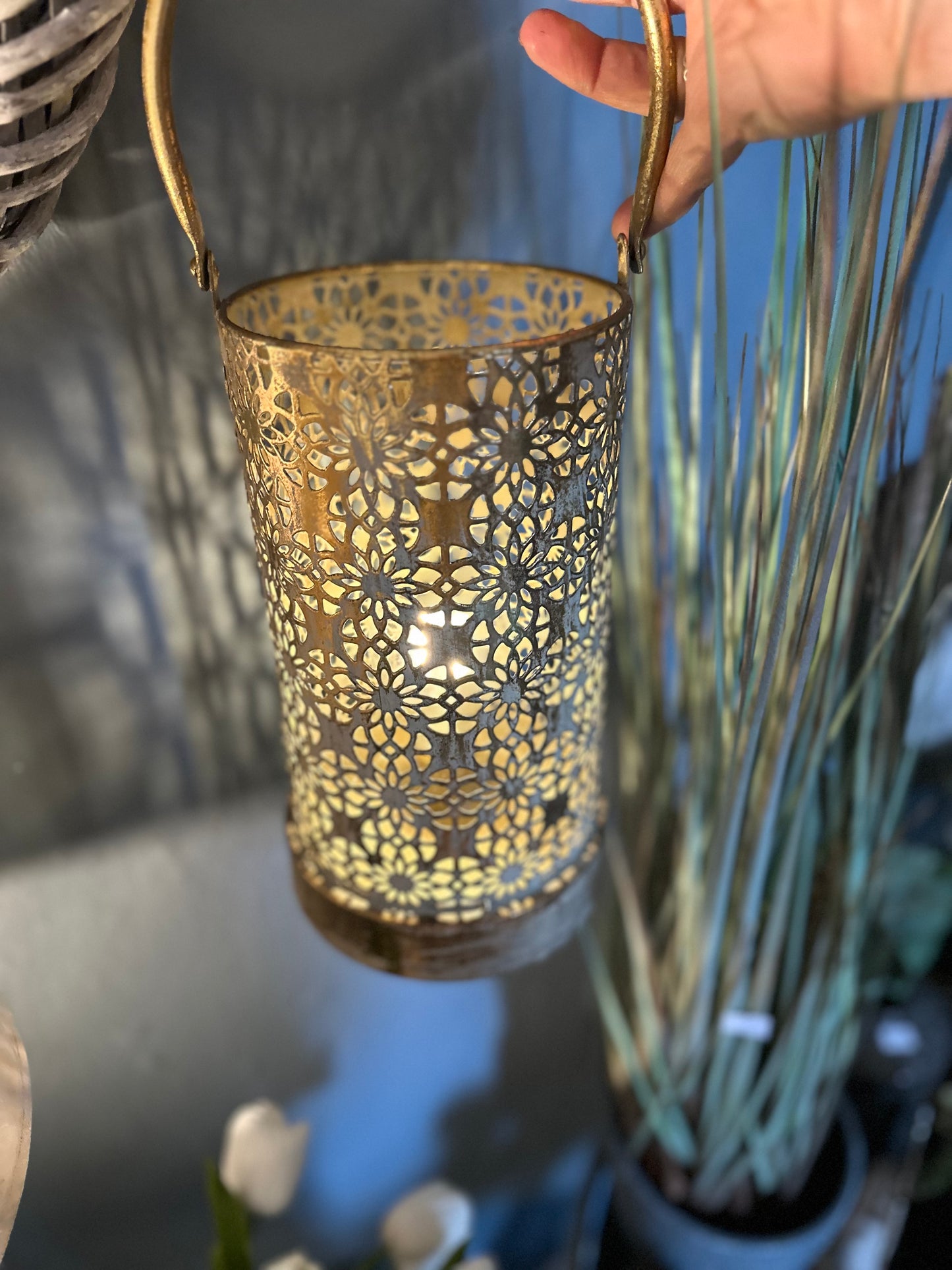 Gold Metal Battery Operated Lantern