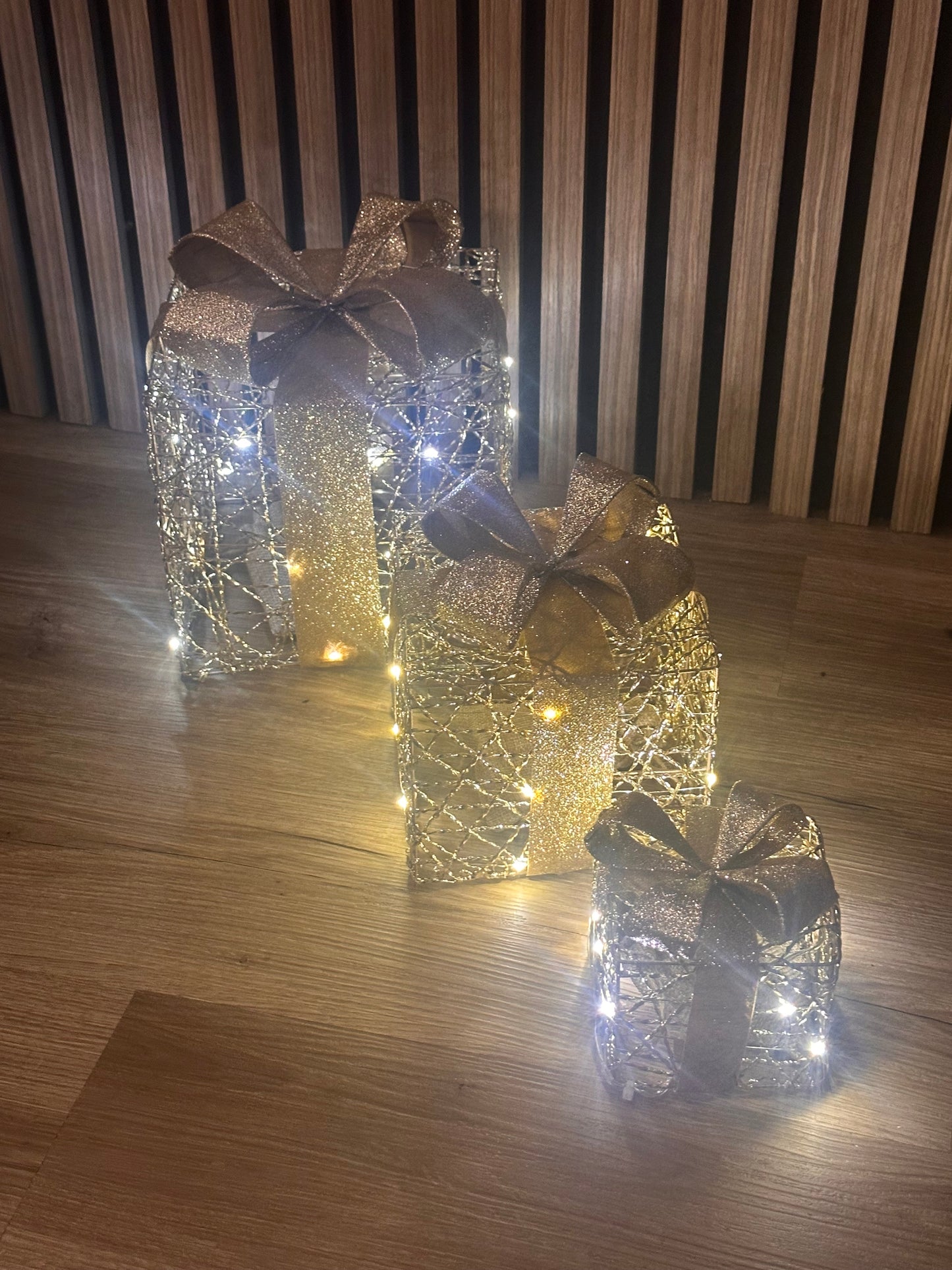 Gold Weave Light Up Set of 3 Boxes