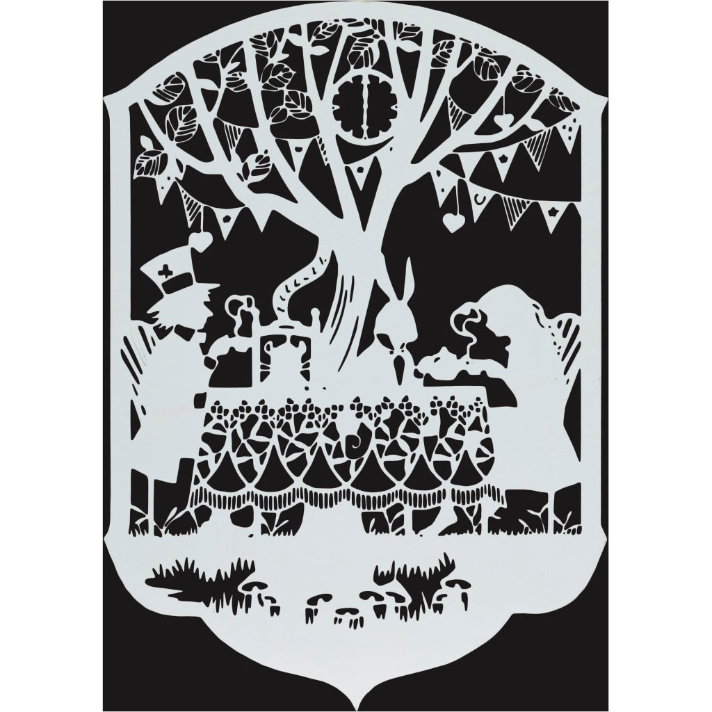 White Metal Wall Plaque Alice Tea Party