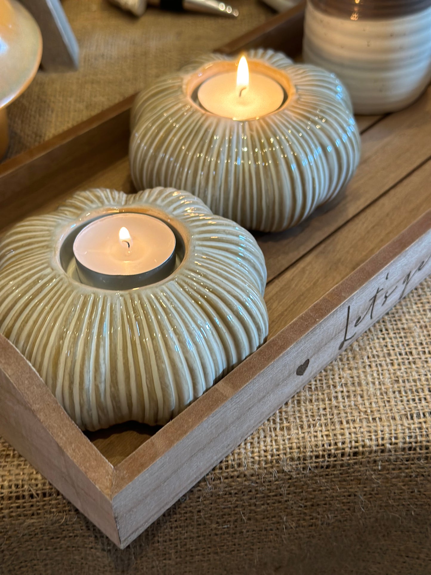 Natural Ribbed Pumpkin Tealight Holder