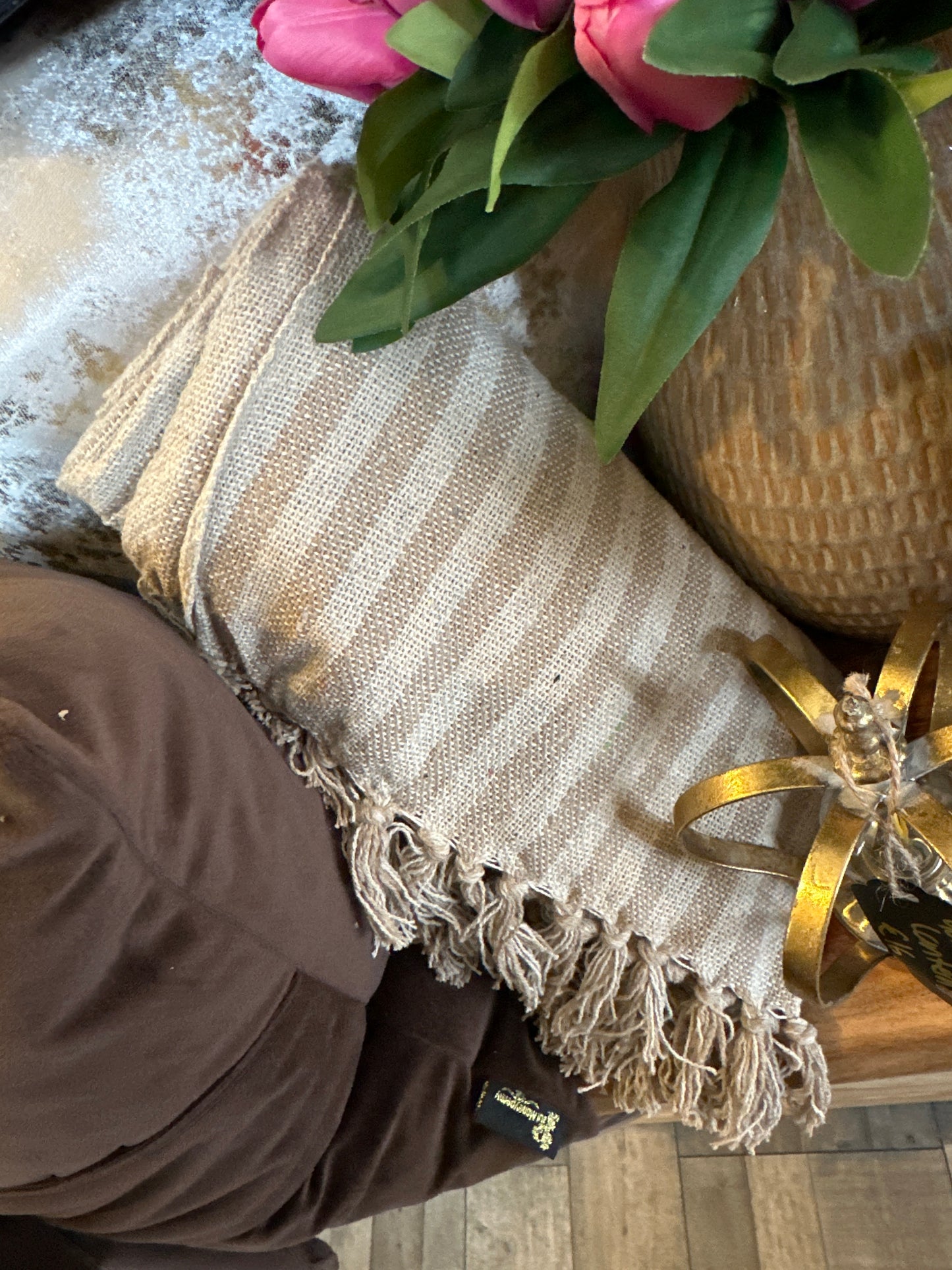 Taupe Cotton Stripe Throw