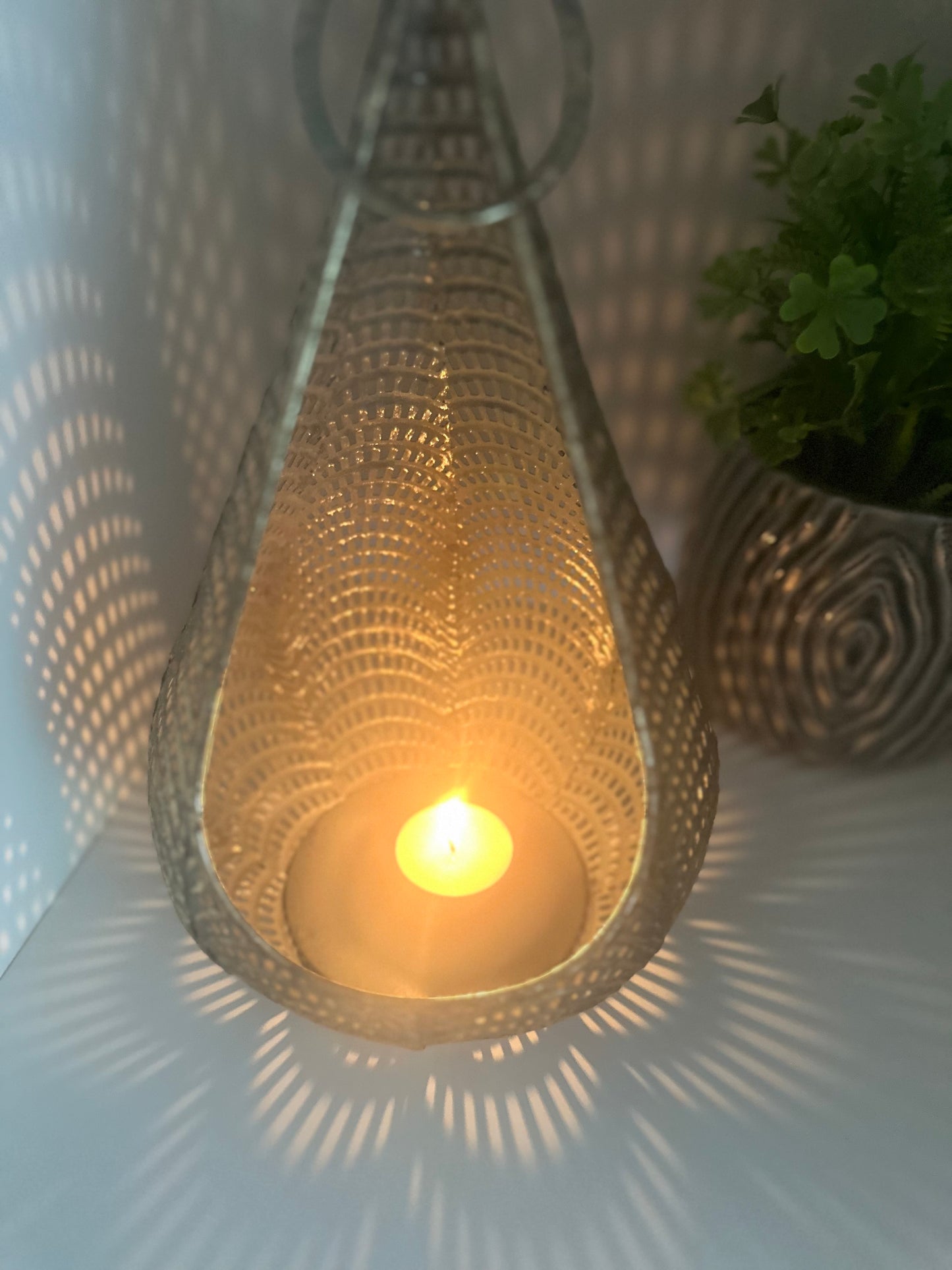 Gold Cut Out Teardrop shaped Lantern ~ Tealight or Candle