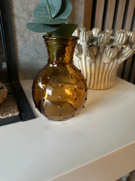 Glass Vase 10cm - Light Amber Mini Dimple Bud Vase