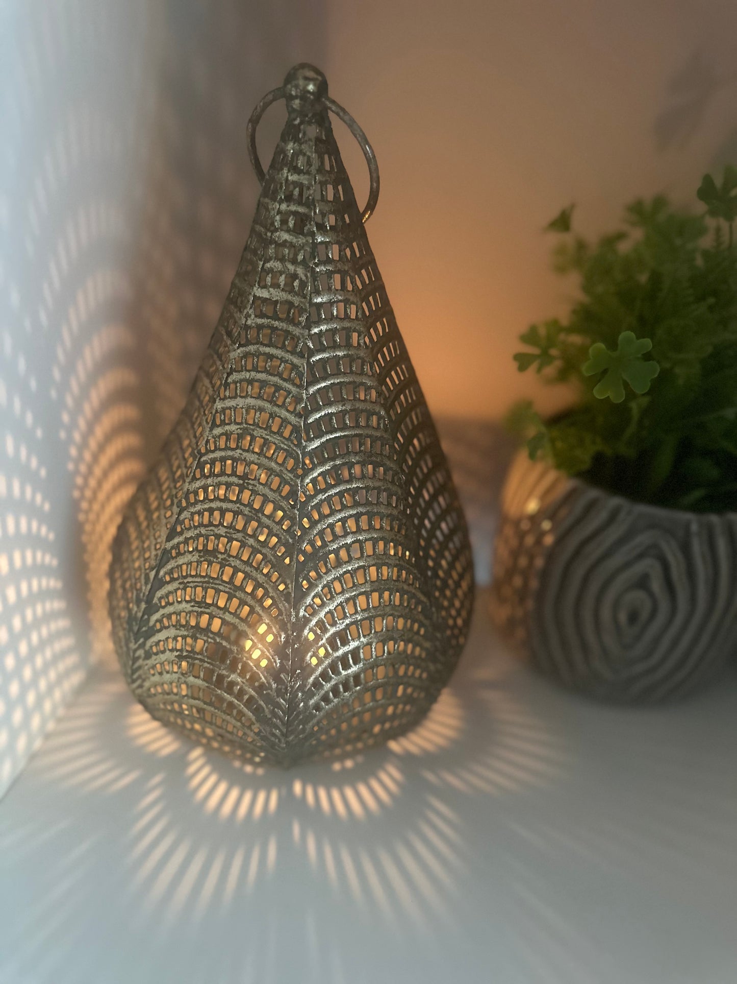 Gold Cut Out Teardrop shaped Lantern ~ Tealight or Candle