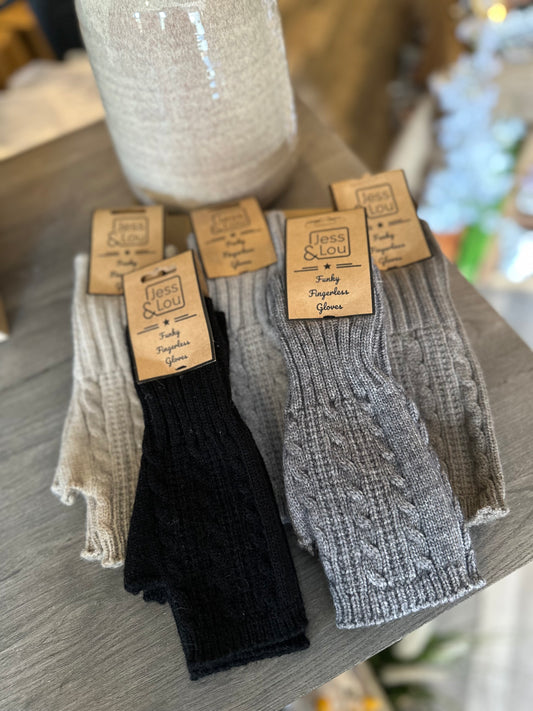Jess & Lou Cable Knit Fingerless Gloves ~ 5 Colours
