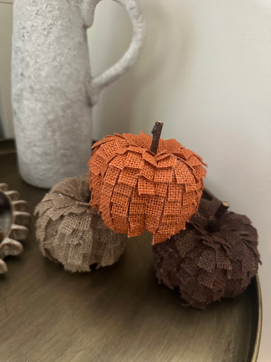Set of 3 Hessian Ruffle Pumpkins
