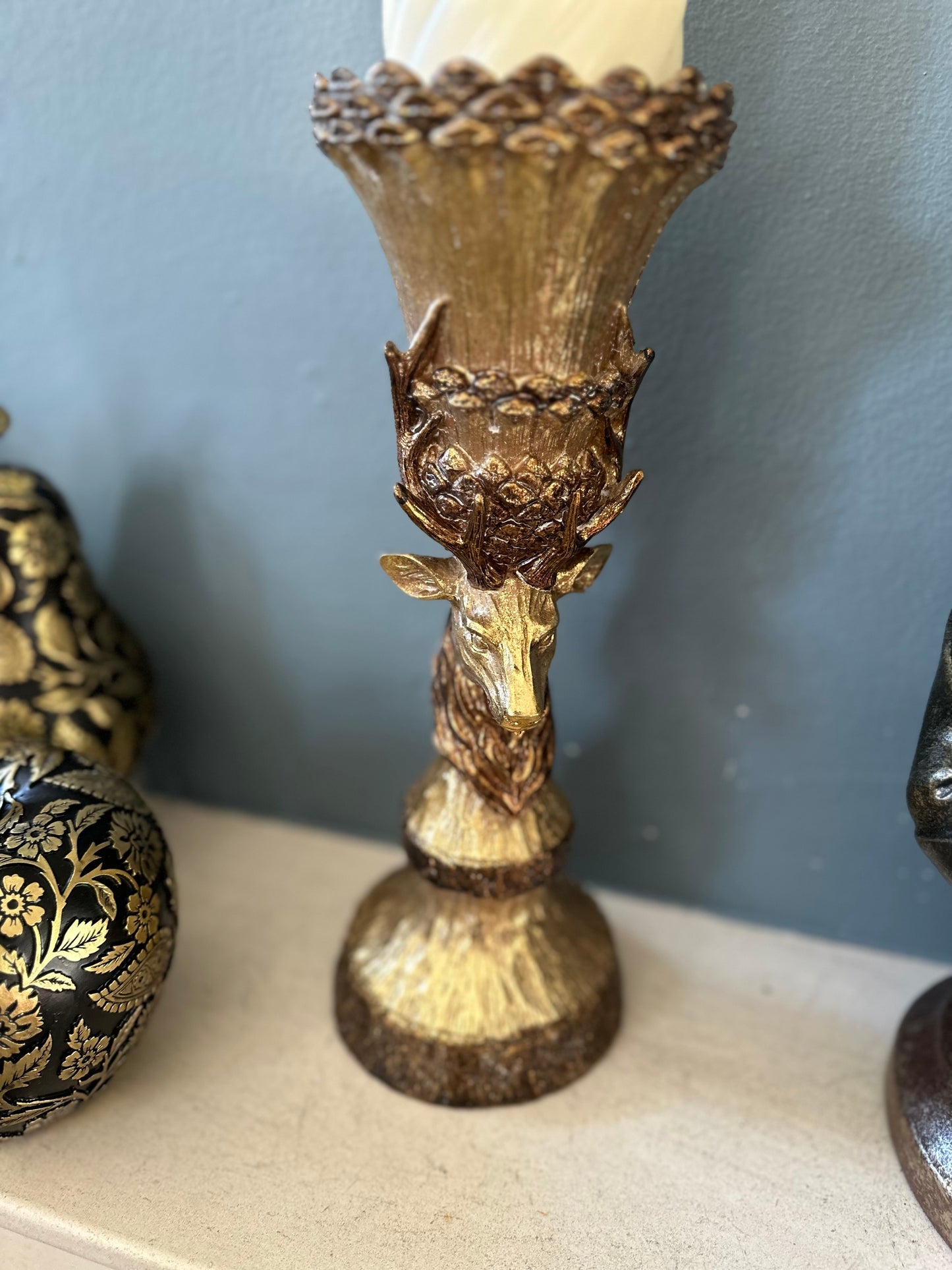 Stunning Gold Rustic Stag Candle Stick
