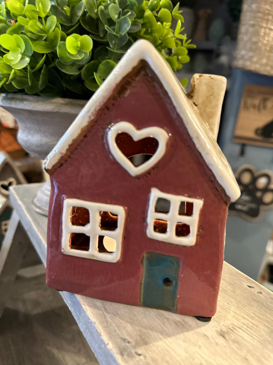 Decorative Ceramic Heart Tealight Cottage