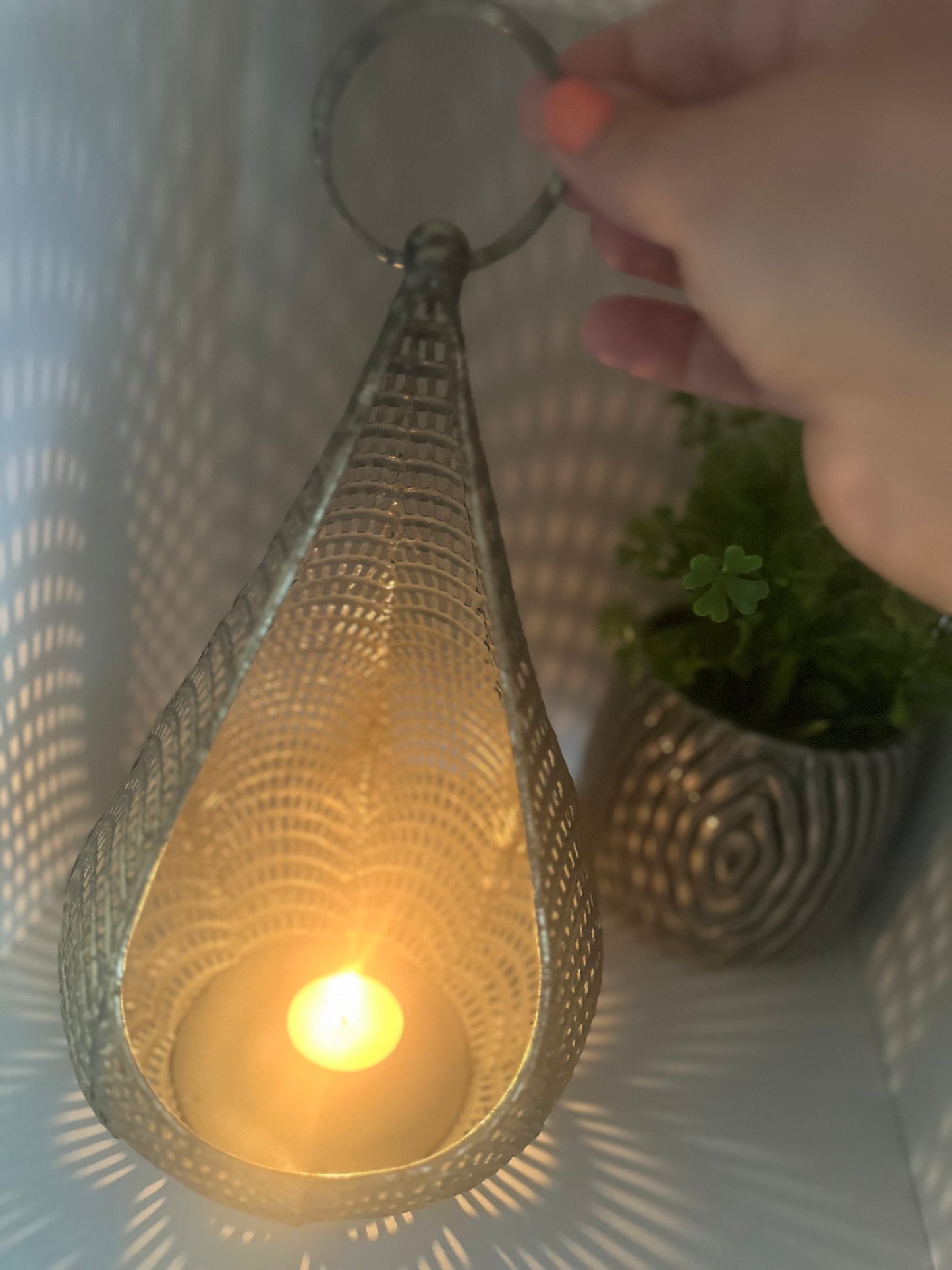 Gold Cut Out Teardrop shaped Lantern ~ Tealight or Candle