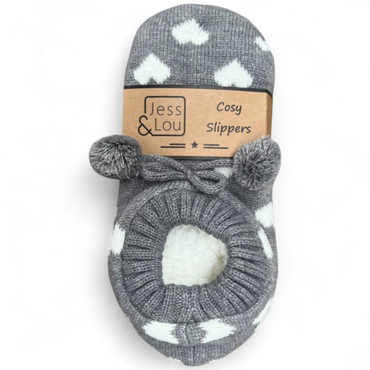 Jess & Lou Cosy Heart Slippers ~ 4 - 7