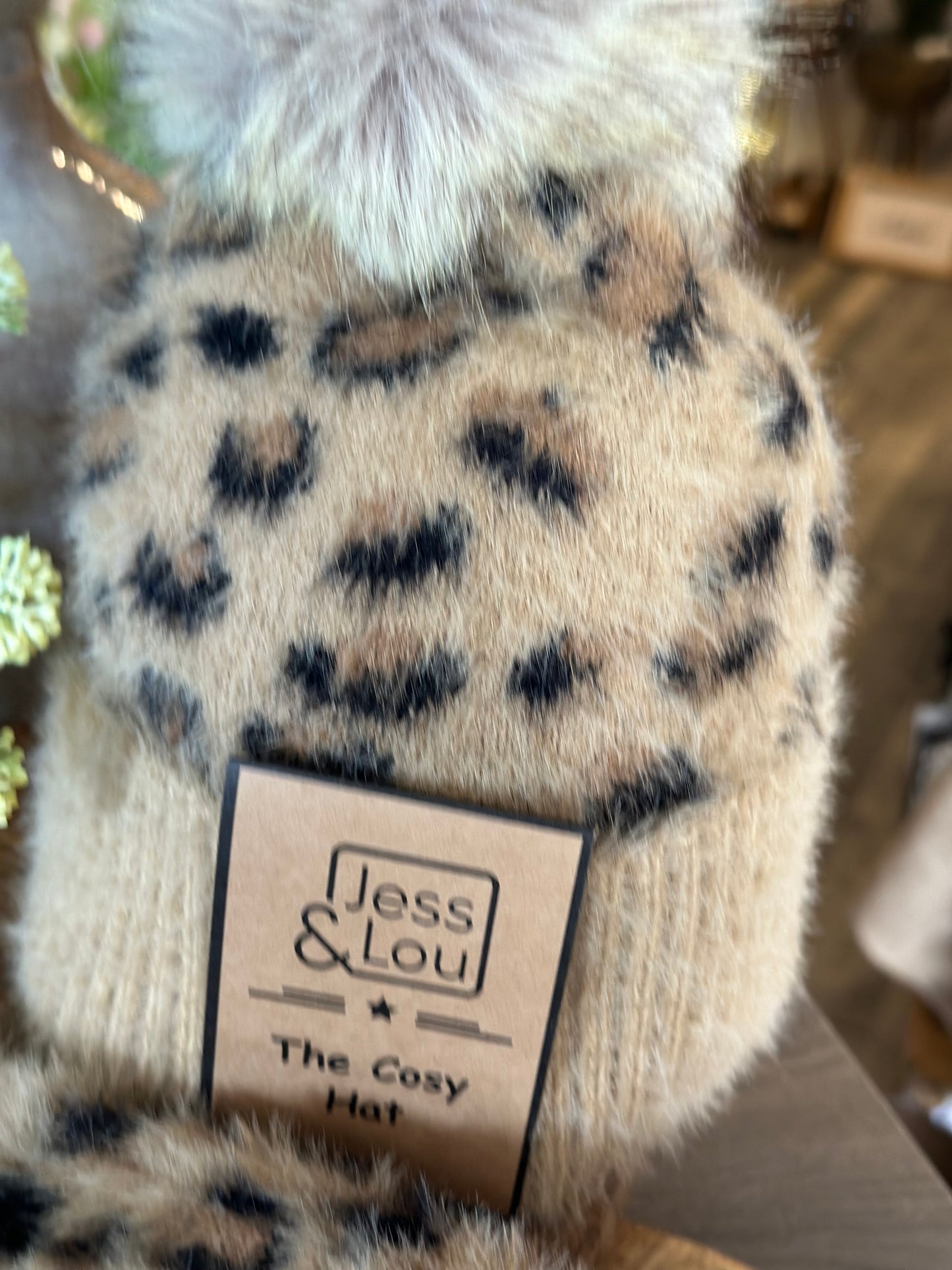 Jess & Lou Fluffy Leopard Print Bobble Hat Super Soft Available in 4 Colours