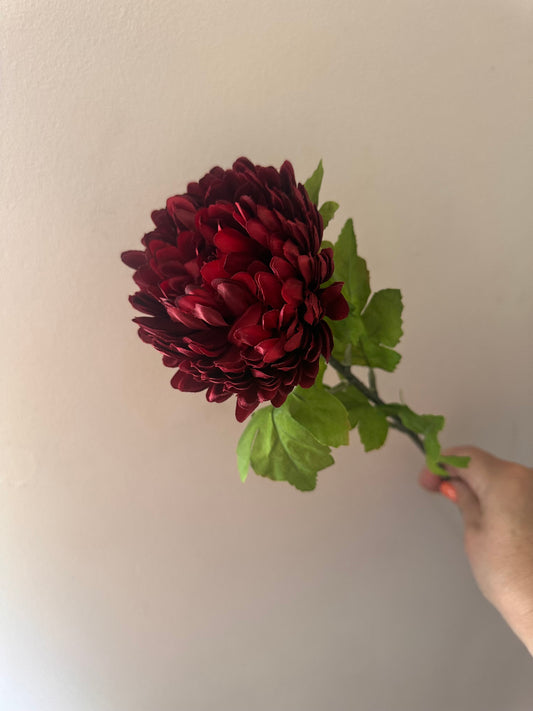 Faux Chrysanthemum Single Stem ~ Deep Red
