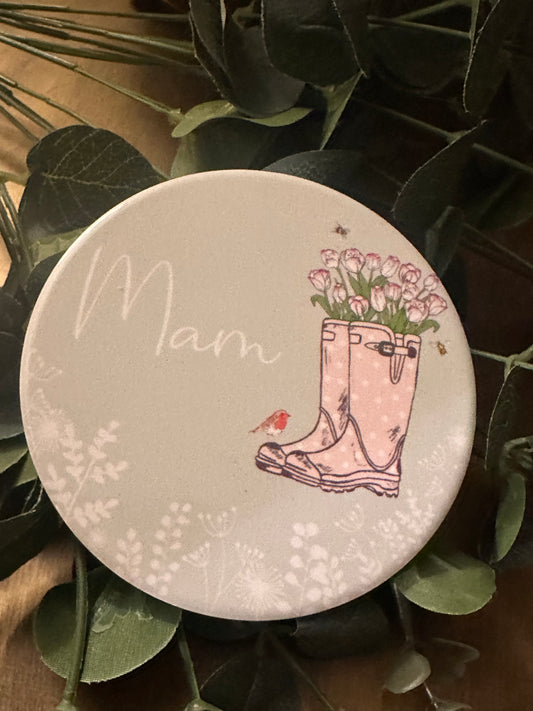 Floral Wellington Boots Mam Coaster